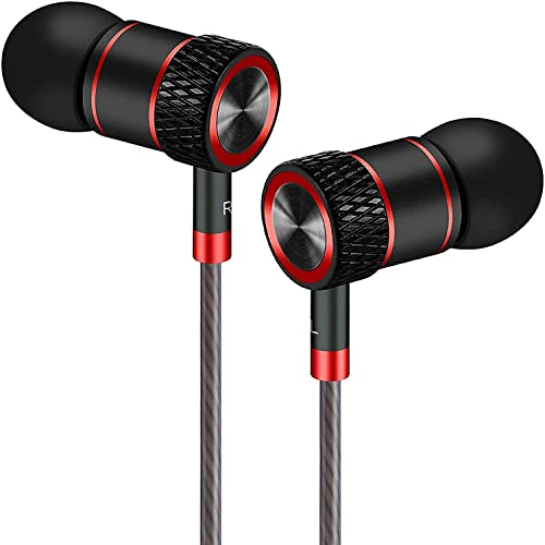 Earphone, in-Ear Headphone,Wired Earbuds with Microphone, Powerful Bass, Pure Sound, for Samsung, LG, Xiaomi, Sony, Huawei and Other Smartphones (Black Red)