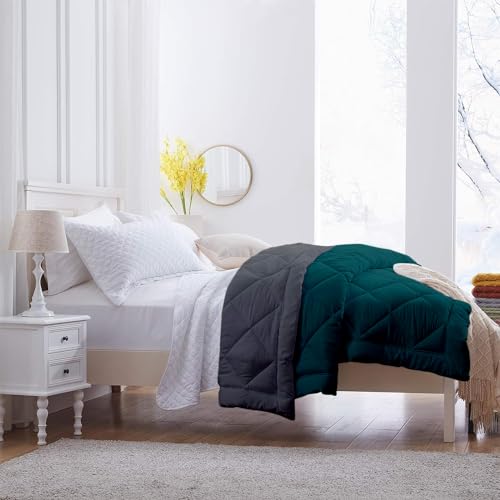 Image of 600 GSM Heavy Winter Double Bed Comforter | Microfiber, Breathable, Reversible,Soft, Lightweight & Machine Washable Comforter for Double Bed 90x100 Inch - TealDark Grey