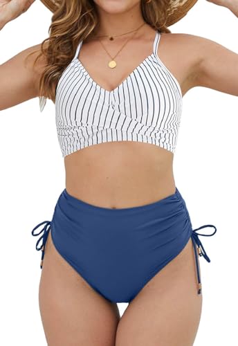 CheChury Bikinis Mujer Cintura Alta Traje de Baño Cuello en V 2 Piezas Bañador Vientre Plano Bañadores Mujer Reductores Barriga Talla Grande Bikini Push Up con Relleno Bikini Brasileño Sexy