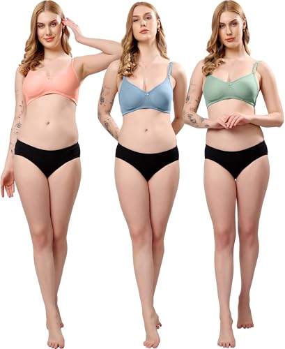 Image of London Hills Regular Bra for Women Everyday Non Padded Wire Free Mid Coverage Cotton Blend