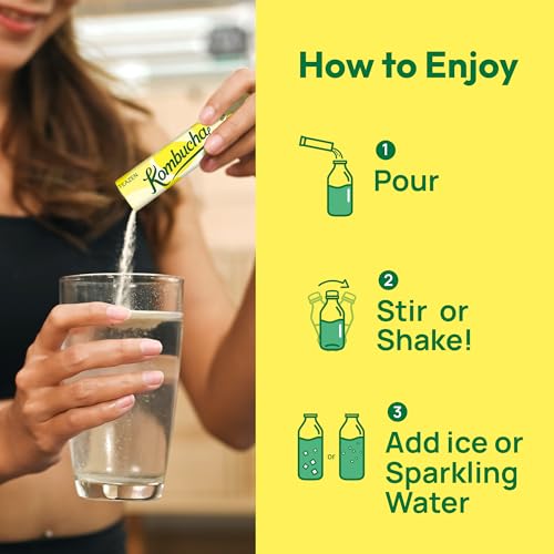 Image of TEAZEN Lemon Kombucha Tea, Hydration Drink Mix, Sugar Free, Live Probiotics & Prebiotics, 10 Sticks, 1.76oz