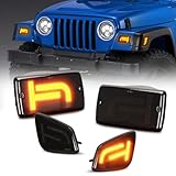 SUPAREE LED Turn Signal Lights and Side Marker Lights, Amber TJ Shape Compatible with J-eep Wrangler TJ 1997-2006, Smoked Lens Front Turn Signal Lamps Fender Side Markers Assembly, 4PCS