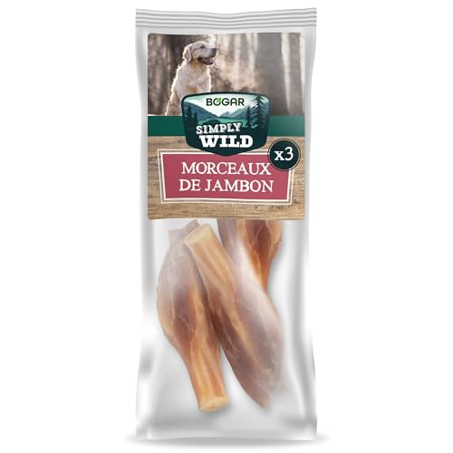 Bogar - Bogar - Simply Wild - Friandises pour Chien - Nourriture pour Chiens Complément de l'Alimentation Habituelle - Friandise sous Forme de Morceaux de Jambon x3-100% Porc Séché - Aide à la Mastication