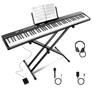 88 Keys Folding Electronic Keyboard Piano for Beginners: comes with 150 demos, 1000 tones, 1000 rhythms, Bluetooth, MIDI, MP3, sustain pedal, metronome, sync, chord, double key, key drum, lesson teaching mode, tempo control, transposition control, vo...