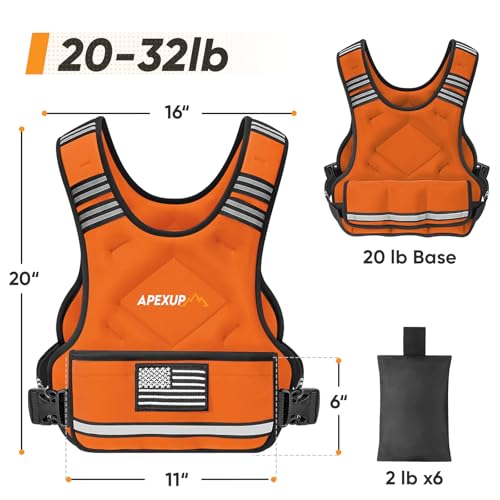 Image of APEXUP Adjustable Weighted Vest, 4-10lb /12-18lb /20-32lb Vest with 6 Ironsand Weights and Large Pocket, Weight Vest for Men Women Strength Training, Running, Walking