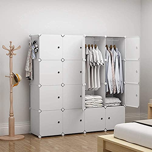 GEORGE&DANIS Portable Wardrobe Closet Cube Storage Cube Organizer Cube Shelf Armoire Bedroom Dresser Pantry Cabinet (56x14x56 inches) 4x4 Tiers, White