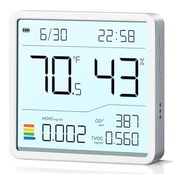 7-in-1 Air Quality Monitor Indoor, Air Analysis Apparatus, 5s Backlight Air Quality Meter for TVOC, HCHO, Temp, Hum, Temperature Humidity Monitor for Home, Office, Hotel