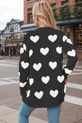 Image of Women Love Heart Graphic Oversized Sweaters Valentine Cute Cardigan Open Front Button Kawaii Preppy Aesthetic Clothes