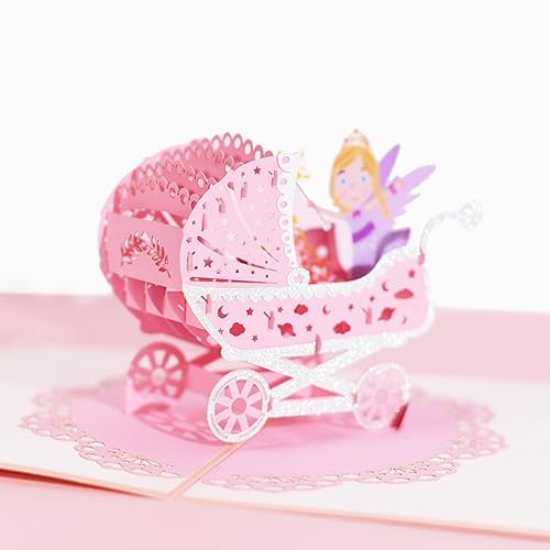 Bayson Pink Baby Shower Greeting Card, 3D Pop Up Card with
