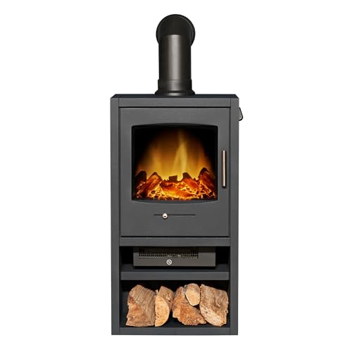 Adam Bergen XL Electric Stove in Charcoal Grey with Angled Stove Pipe in Black