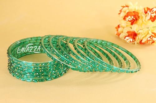 Image of LAVAZZA Raindrop Glass Bangles Set For Women & Girls with Zircon Diamond Stone & Beads | Trendy Transparent Crystal Glass Bangles | Fancy Kanch ki Chudi Set | Bangles for Wedding, Party- Set of 12