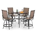 PHI VILLA 5PCS Patio Bar Set, Metal Bar Height Table and 4 Outdoor Swivel Bar Chairs with Textilene Fabric and Thickened Black Metal Frame,High Patio Furniture for Garden,Yard