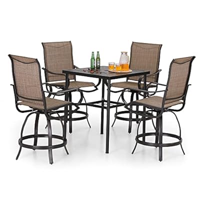 PHI VILLA 5PCS Patio Bar Set, Metal Bar Height Table and 4 Outdoor Swivel Bar Chairs with Textilene Fabric and Thickened Black Metal Frame,High Patio Furniture for Garden,Yard
