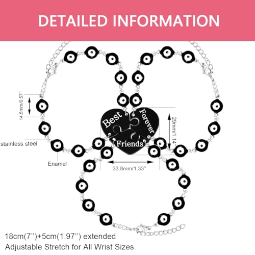 Image of 3pcs Heart Puzzle bracelet Evil Eye Friendship Bracelet,Personality Fashion Style Black and White Cute Eyes Amulet Protection Jewelry Bracelet for Female Friend /Women Unique Gift