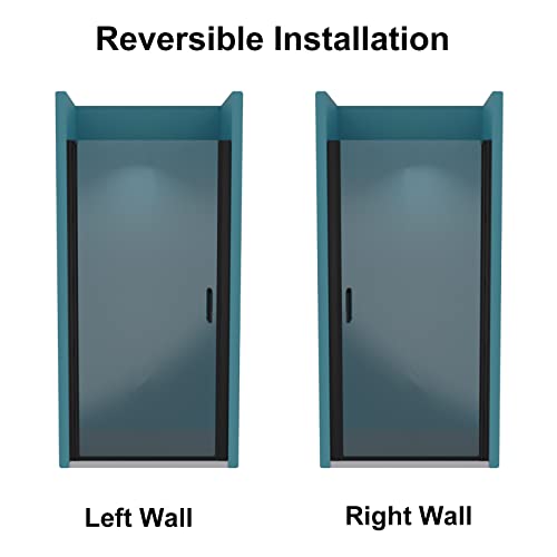 Sweiko 36" X 72" Pivot Glass Shower Door With Tempered Glass Swing Bathroom Shower Doors With Stainless Handle Frameless Hinged Shower Panel Matte Black #TOP4