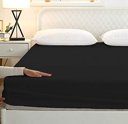 Image of Sweet Dream's 750 Collection Egyptian Cotton Fitted Bedsheet 4 to 12 Inch Matress 15 inch Drop Single Bed (30x72) + 1 Pillow Covers (18x28), Black