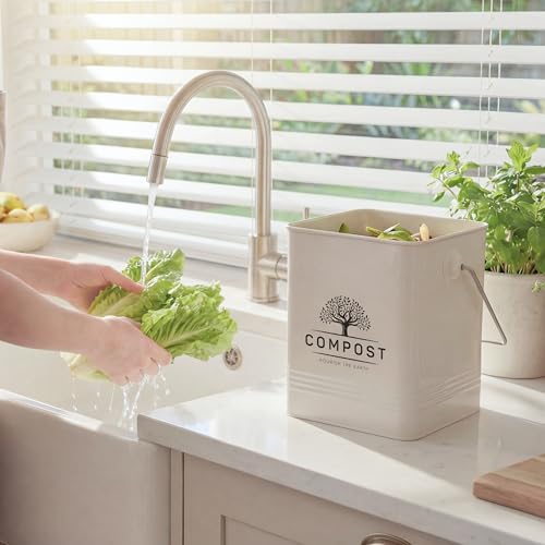 PERFNIQUE Kitchen Compost Bin, 1.7 Gallon Countertop Compost Bin with Lid, Indoor Compost Bin Includes 2 Carbon Filters, Small Compost Bucket, Food Waste Bin for Kitchen with Trash Bags (Cream White) by PERFNIQUE - Image 5