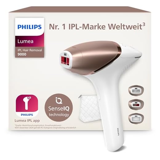 Philips Lumea IPL 9000 Series Haarentfernungsgerät mit SenseIQ Technologie – Alternative zur Laserhaarentfernung – 3 Aufsätze für Körper, Gesicht & Präzisionsbereiche, kabellos (BRI955/00)