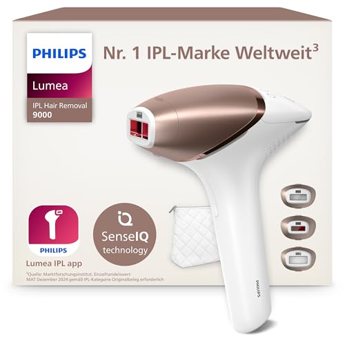 Philips Lumea IPL 9000 Series Haarentfernungsgerät mit SenseIQ Technologie – Alternative zur Laserhaarentfernung – 3 Aufsätze für Körper, Gesicht & Präzisionsbereiche, kabellos (BRI955/00)