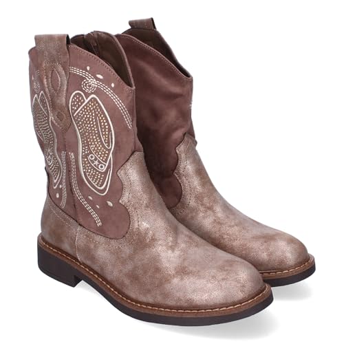 85672 Botas para Mujer Estilo Vaquero Comodas y Elegantes con Adornos Grabados en la Cana y Puntera Redonda y Cierre de Cremallera. Marron Talla 38