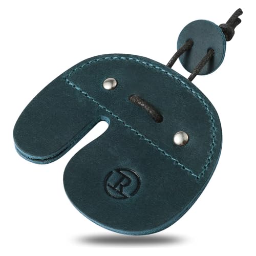 Ringsun Leather Archery Finger Tabs,Handmade Archery Finger Guard for Shooting Practice Gear, Recurve Bow Fingers Tab, Blue