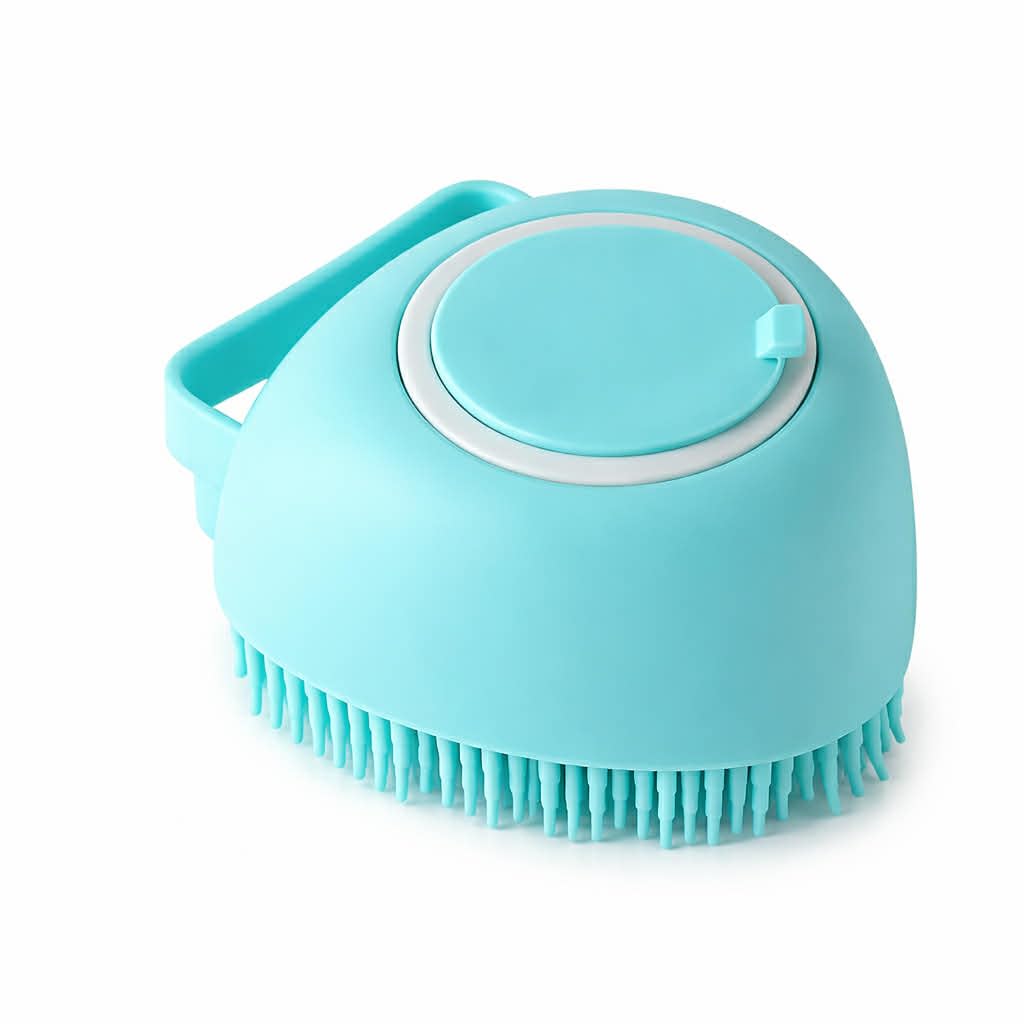 Harrista Heart-Shaped Pet Shampoo Dispensing Brush – Silicone Dog & Cat Bath Brush with Built-In Foam Reservoir & Massage Bristles (teal)