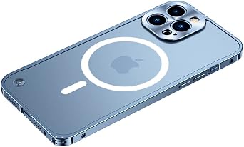 Magnetic Aluminum Alloy Bumper Case for iPhone 15 Pro Max,Blue | Aluminum Alloy Metal Shockproof,Matte Translucent,Fit for MagSafe,Slim Fit,Full Camera Protection,Military Grade Drop Proof