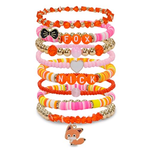 Stackable Bracelets Fit for Zootopia Fans, Zootopia Merch Stretch Charm Bracelet Birthday Christmas Jewelry Gifts for Women Men, Couples Friendship Bracelets Fox Costume Accessories for Nick Fans