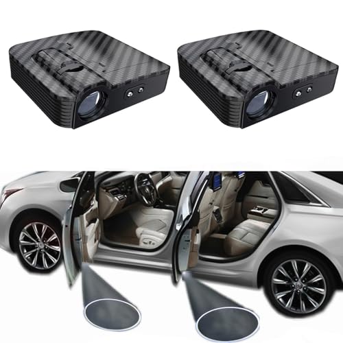 NewL 2x Logotipo Personalizado Inalámbrico Proyector LED Paso de la puerta del coche de cortesía Luces de bienvenida Charco Fantasma Sombra Luces LED - Patrón de fibra de carbono