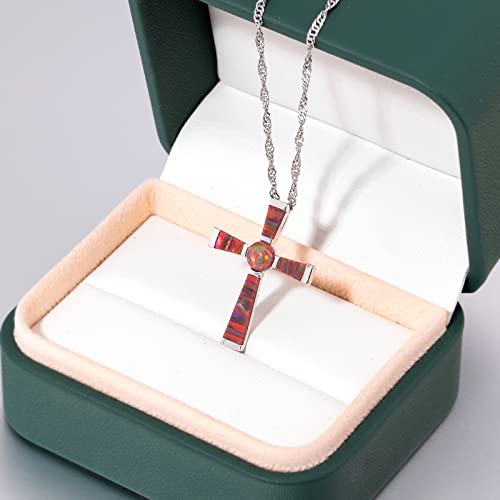 Cinily Chain Necklace For Women Pendant Silver Plated Girls Cross Pendant Necklace Personalized Opal Pendant/Mystic Topaz Gemstone Pendant Criss Jewelry (Red Brown) #TOP4
