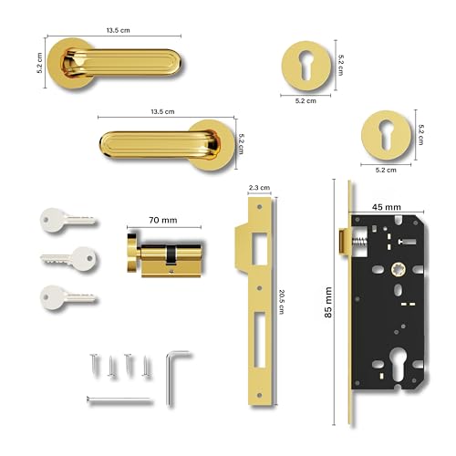 Image of GLOXY Mortise Door Locks for Main Door, Main Door Lock, Left & Right Door Compatibility Door Lockset with 3 Key Lock Body & Cylinder for Kitchen | Gold Finish (2 Years Warranty, Pack of 1)