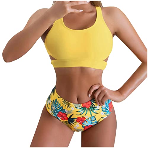 Tankini deux pièces jaune L | Maillot de bain bandeau push-up