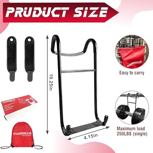 Upgraded 2-Pack Mad Spotter Pro 2.0 Dumbbell Hooks, Dumbbell Spotter Hooks with 250 lbs Load for Bench Press, Chest & Shoulder Workouts with Wrist Straps, Storage Bag,Perfect for Hanging Dumbbells