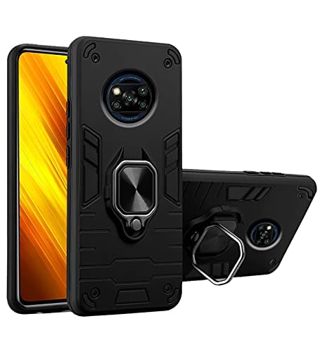 Image of Pikkme Poco X3 / X3 Pro Back Cover | Tough Armor Bumper | 360 Protection Case | Ring Holder Stand Case for Poco X3 / X3 Pro (Black)