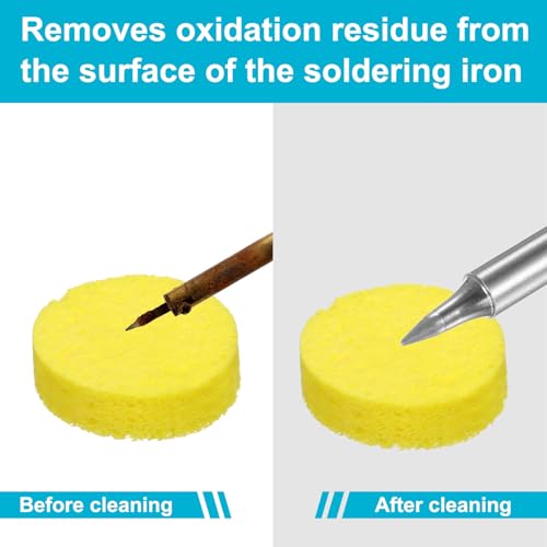 Image of uxcell Soldering Sponge 1.97 inch x 1.97 inch Round Sponge Replacement Welding Soldering Iron Tip Cleaning Pads Soldering Iron Special High Temperature Sponge Yellow 20pcs
