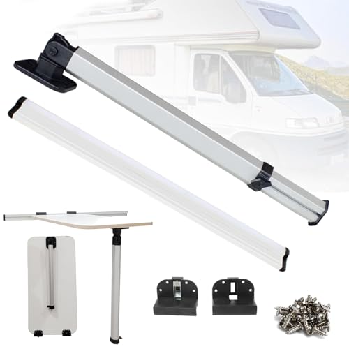 BONJUME Pied De Table Amovible Et Glissière pour Camping Car, Pied De Table Télescopique Pliant De 51,5 à 78 cm Glissières De 50 cm Stable Support De Base...