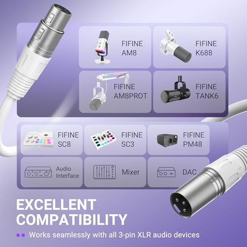 Image of FIFINE XLR Cable, 5.9ft Balanced 3-Pin Microphone Cable for Home Studio Recording,Male to Female XLR Cord for Microphone,Aduio Interface,Streaming-L9CW