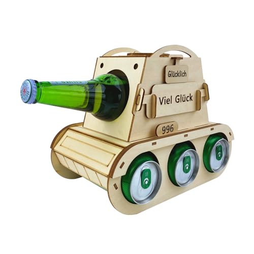ZELAITE Personalisierbarer Panzer-Flaschenträger aus Holz – Bier Geschenke für Männer zum 30. 40. & 50. Geburtstag – Originelles Bier Geschenk für Männer, Väter & Freunde – Holz Flaschenhalter (G)