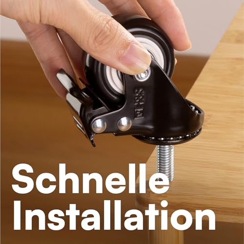 H&S 4x 50mm Möbelrollen - Rollen Möbel Lenkrolle mit M10 Gewinde - 4 Schwerlastrollen - 4 Lenkrollen Transportrollen - 4 PU Gummi Rollen Schwerlast - Möbelrollen mit Bremse