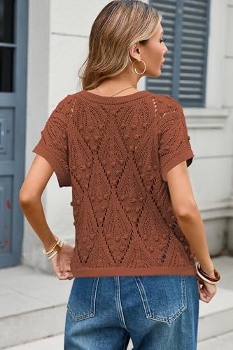 Image of Cakulo Womens Summer Crochet Boho Crop Tops Short Sleeve Lightweight Knit Sweater 2026 Beach Vacation Cruise Resort Wear