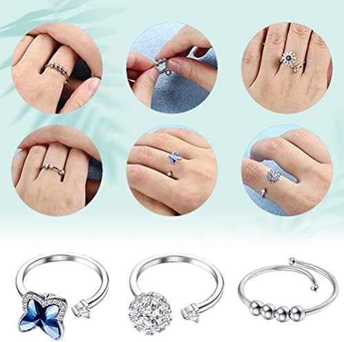 6 Pcs Anxiety Rings, 6 Styles Of Adjustable Bead Rings Open Finger Rings with Beads Rotatable Mood Rings for Women