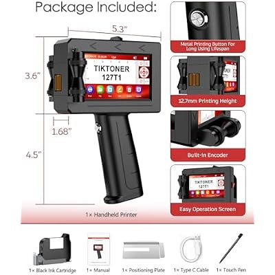 127T1 Handheld Inkjet Printer - Portable Handheld Printer for Text/Logo/QR Code/Barcode/Date/Batch Number/Serial Number, Inkjet Coding Machine for Cardboard/Metal/Plastic/Ceramic/Wood/Fabric
