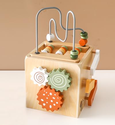 Smartwo Wooden Kids Baby Activity Cube - Boys Gift Set | One 1, 2 Year Old Boy Girl Gifts Toys | Developmental Toddler Educational Learning Boy Toys 12-18 Months | Bead Maze, First Birthday Gift - Image 8