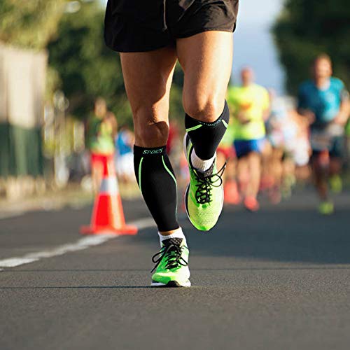 Compressione Polpaccio, Fascia Polpaccio Calze a Compressione Graduata (20 mmhg-25 mmhg) per Corsa, Basket, Ciclismo e Recupero Sportivo, Aumentare la Circolazione Sanguigna, Uomo e Donna(Nero S/M)