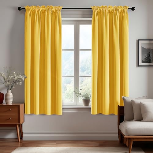 Deconovo Blackout Curtains, Thermal Insulated Rod Pocket Window Drapes, Noise Reducing, Oeko-TEX Certified, Room Darkening Curtains for Bedroom/Living Room, 2 Panels, Mellow Yellow, 42W x 63L