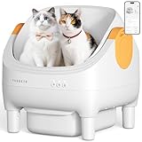 Thereye Automatic Litter Box, Open-Top Self Cleaning Litter Box with APP Control, Safety Sensors and 10L Large Waste Bin, Smart Auto Litter Box with 2 Roll Trash Bags, Mat for Multiple Cats