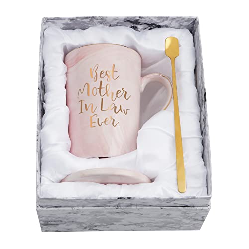 Best Mother in Law Ever Coffee Mug, Gifts for Mother in Law from Daughter in Law Son in Law, Christmas Birthday Mothers Day Gifts for Mother in Law, Marble Mother in Law Mug 14Oz Pink