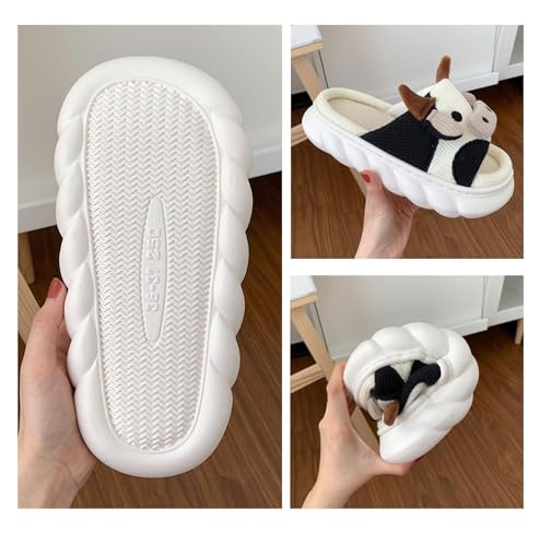 YILANLAN Women slippers Animal slippers Cartoon pig slippers Linen slippers at home Cute and comfortable plush slippers cow shoes4