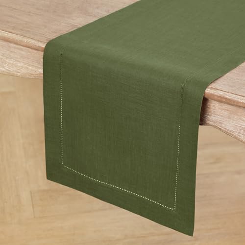 image for Solino Home Linen Olive Table Runner 90 Inches Long - 100% Pure Linen 