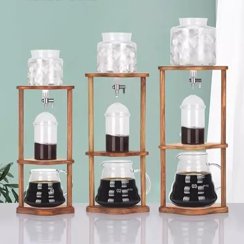 Cold Brew Drip Tower with Adjustable Water Flow,Cold Brew Drip Tower - Iced Coffee & Tea Maker with Adjustable Water Flow, Glass Carafe & Wooden Bracket - Perfect for Home & Office Cold Brew